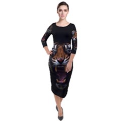 Tiger Angry Nima Face Wild Quarter Sleeve Midi Velour Bodycon Dress