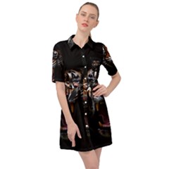 Tiger Angry Nima Face Wild Belted Shirt Dress