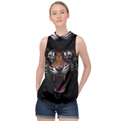 Tiger Angry Nima Face Wild High Neck Satin Top