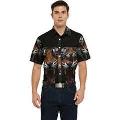 Tiger Angry Nima Face Wild Men s Short Sleeve Pocket Shirt 