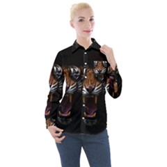 Tiger Angry Nima Face Wild Women s Long Sleeve Pocket Shirt