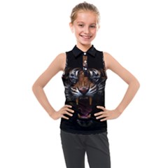 Tiger Angry Nima Face Wild Kids  Sleeveless Polo T-Shirt