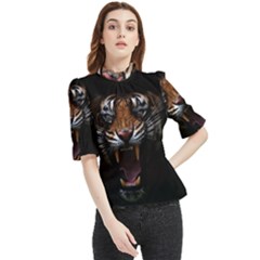 Tiger Angry Nima Face Wild Frill Neck Blouse