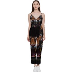 Tiger Angry Nima Face Wild V-neck Camisole Jumpsuit by Cemarart