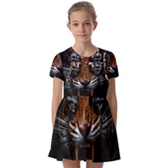 Tiger Angry Nima Face Wild Kids  Short Sleeve Pinafore Style Dress