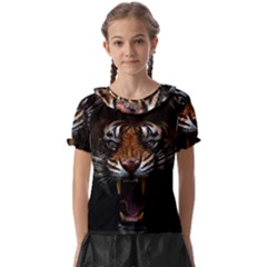 Tiger Angry Nima Face Wild Kids  Frill Chiffon Blouse