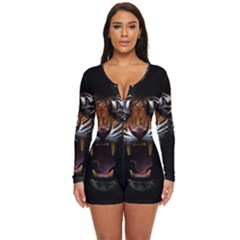 Tiger Angry Nima Face Wild Long Sleeve Boyleg Swimsuit