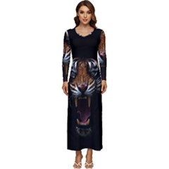 Tiger Angry Nima Face Wild Long Sleeve Longline Maxi Dress