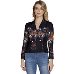 Tiger Angry Nima Face Wild Women s Long Sleeve Revers Collar Cropped Jacket