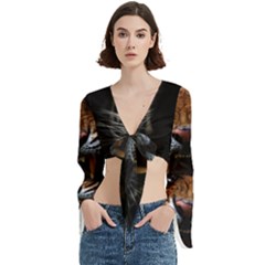 Tiger Angry Nima Face Wild Trumpet Sleeve Cropped Top