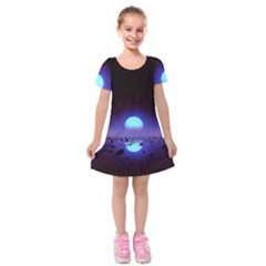 Sunset Colorful Nature Night Purple Star Kids  Short Sleeve Velvet Dress