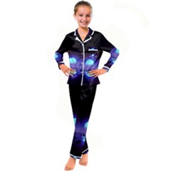 Sunset Colorful Nature Night Purple Star Kids  Satin Long Sleeve Pajamas Set by Cemarart