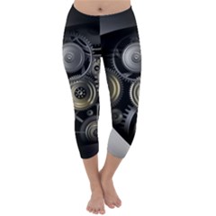 Abstract Style Gears Gold Silver Capri Winter Leggings  by Cemarart