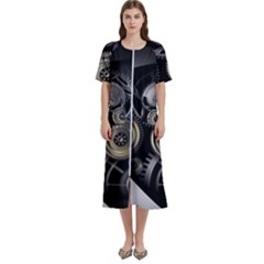 Abstract Style Gears Gold Silver Women s Cotton Short Sleeve Night Gown by Cemarart