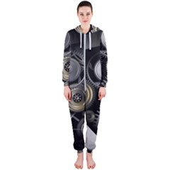 Abstract Style Gears Gold Silver Hooded Jumpsuit (ladies)