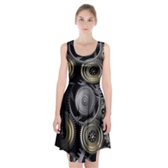 Abstract Style Gears Gold Silver Racerback Midi Dress