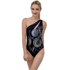 Abstract Style Gears Gold Silver To One Side Swimsuit