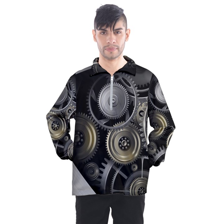 Abstract Style Gears Gold Silver Men s Half Zip Pullover