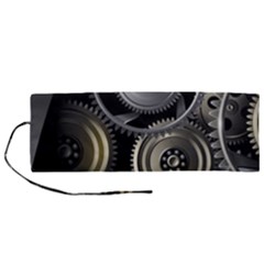 Abstract Style Gears Gold Silver Roll Up Canvas Pencil Holder (m)