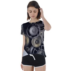 Abstract Style Gears Gold Silver Short Sleeve Open Back T-shirt by Cemarart