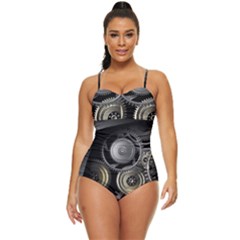 Abstract Style Gears Gold Silver Retro Full Coverage Swimsuit by Cemarart