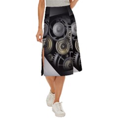 Abstract Style Gears Gold Silver Midi Panel Skirt by Cemarart