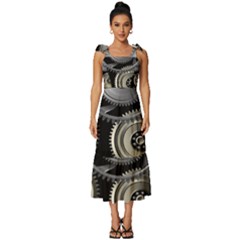 Abstract Style Gears Gold Silver Tie-strap Tiered Midi Chiffon Dress by Cemarart