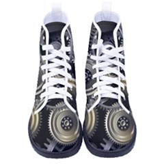 Abstract Style Gears Gold Silver Kid s High-top Canvas Sneakers by Cemarart