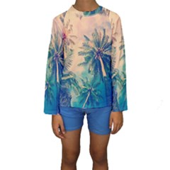 Palm Trees Beauty Nature Clouds Summer Kids  Long Sleeve Swimwear by Cemarart