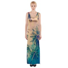 Palm Trees Beauty Nature Clouds Summer Thigh Split Maxi Dress