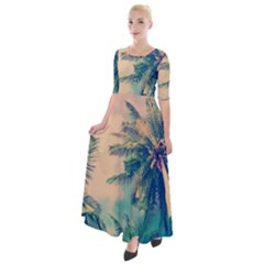 Palm Trees Beauty Nature Clouds Summer Half Sleeves Maxi Dress by Cemarart