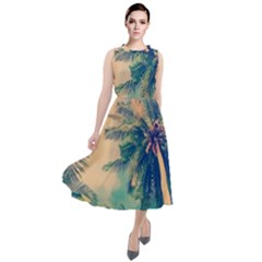 Palm Trees Beauty Nature Clouds Summer Round Neck Boho Dress by Cemarart