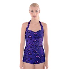 Purple Waterdrops Water Drops Boyleg Halter Swimsuit 