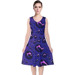 Purple Waterdrops Water Drops V-neck Midi Sleeveless Dress 