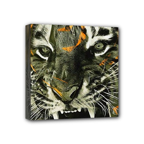 Angry Tiger Animal Broken Glasses Mini Canvas 4  X 4  (stretched)