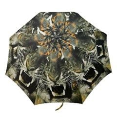 Angry Tiger Animal Broken Glasses Folding Umbrellas by Cemarart