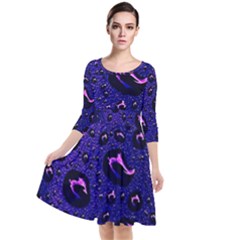 Purple Waterdrops Water Drops Quarter Sleeve Waist Band Dress