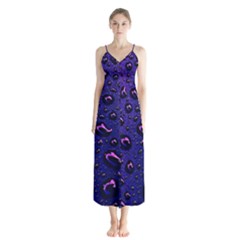 Purple Waterdrops Water Drops Button Up Chiffon Maxi Dress