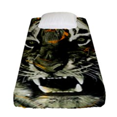 Angry Tiger Animal Broken Glasses Fitted Sheet (single Size) by Cemarart