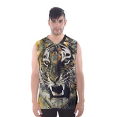 Angry Tiger Animal Broken Glasses Men s Basketball Tank Top