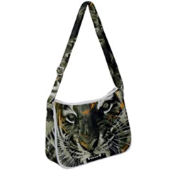 Angry Tiger Animal Broken Glasses Zip Up Shoulder Bag by Cemarart