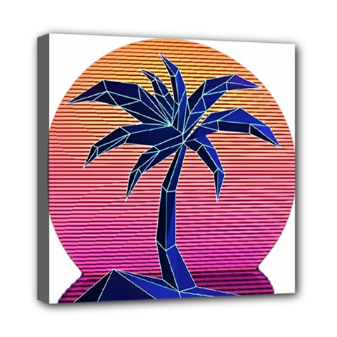 Abstract 3d Art Holiday Island Palm Tree Pink Purple Summer Sunset Water Mini Canvas 8  X 8  (stretched)