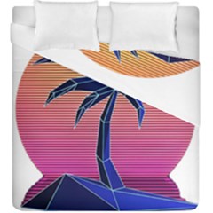 Abstract 3d Art Holiday Island Palm Tree Pink Purple Summer Sunset Water Duvet Cover Double Side (king Size) by Cemarart