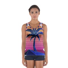 Abstract 3d Art Holiday Island Palm Tree Pink Purple Summer Sunset Water Sport Tank Top  by Cemarart
