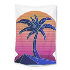 Abstract 3d Art Holiday Island Palm Tree Pink Purple Summer Sunset Water Small Tapestry by Cemarart