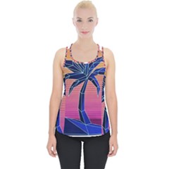 Abstract 3d Art Holiday Island Palm Tree Pink Purple Summer Sunset Water Piece Up Tank Top