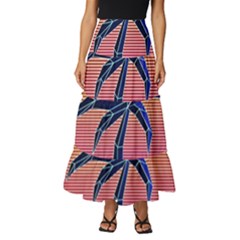 Abstract 3d Art Holiday Island Palm Tree Pink Purple Summer Sunset Water Tiered Ruffle Maxi Skirt by Cemarart
