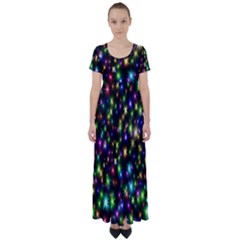 Star Colorful Christmas Abstract High Waist Short Sleeve Maxi Dress by Cemarart