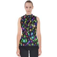 Star Colorful Christmas Abstract Mock Neck Shell Top