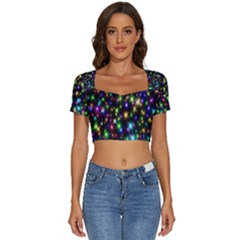 Star Colorful Christmas Abstract Short Sleeve Square Neckline Crop Top  by Cemarart